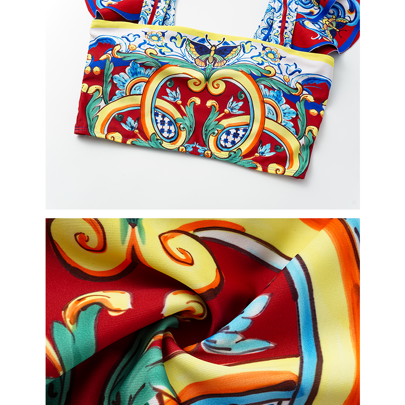 Ruffle Printed  Bikini Swimsuit and Skirt Flaxmaker