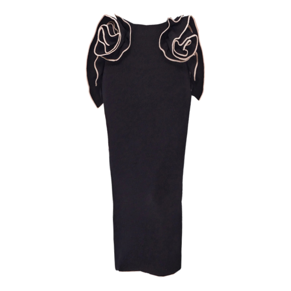 3D Flower Black One Piece Swimsuit and Skirt Flaxmaker