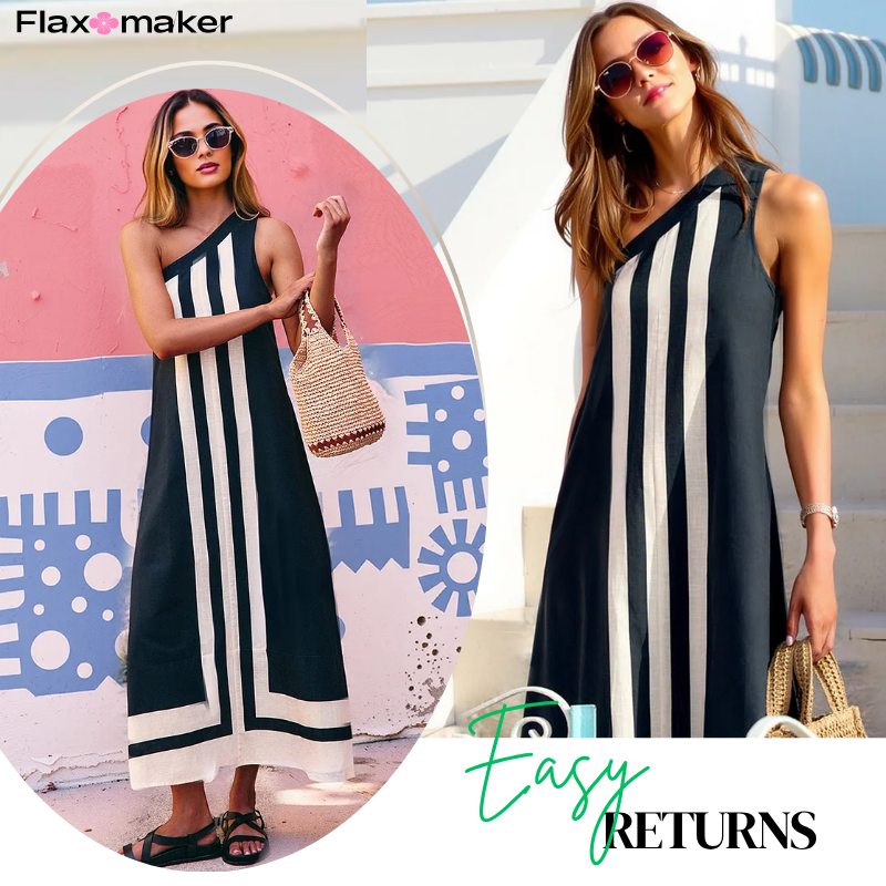 One Shoulder Color Block Striped Maxi Dress