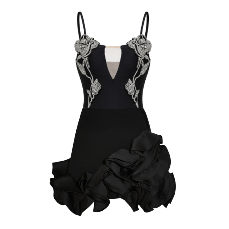 Rhinestones Flower Decor One Piece Swimsuit and Skirt Flaxmaker