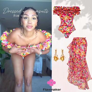 Detachable Double Shoulder Strap With Ruffles One Piece Swimsuit and Sarong Flaxmaker