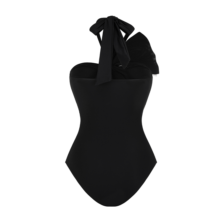 Halter Bow Color Block One Piece Swimsuit and Skirt Flaxmaker