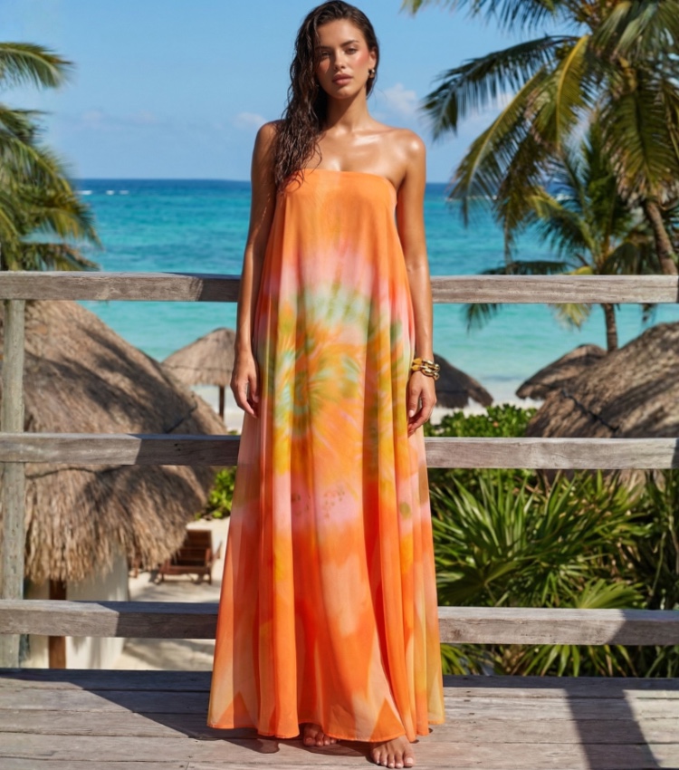 Tropical Tie Dye Chiffon Beach Dress