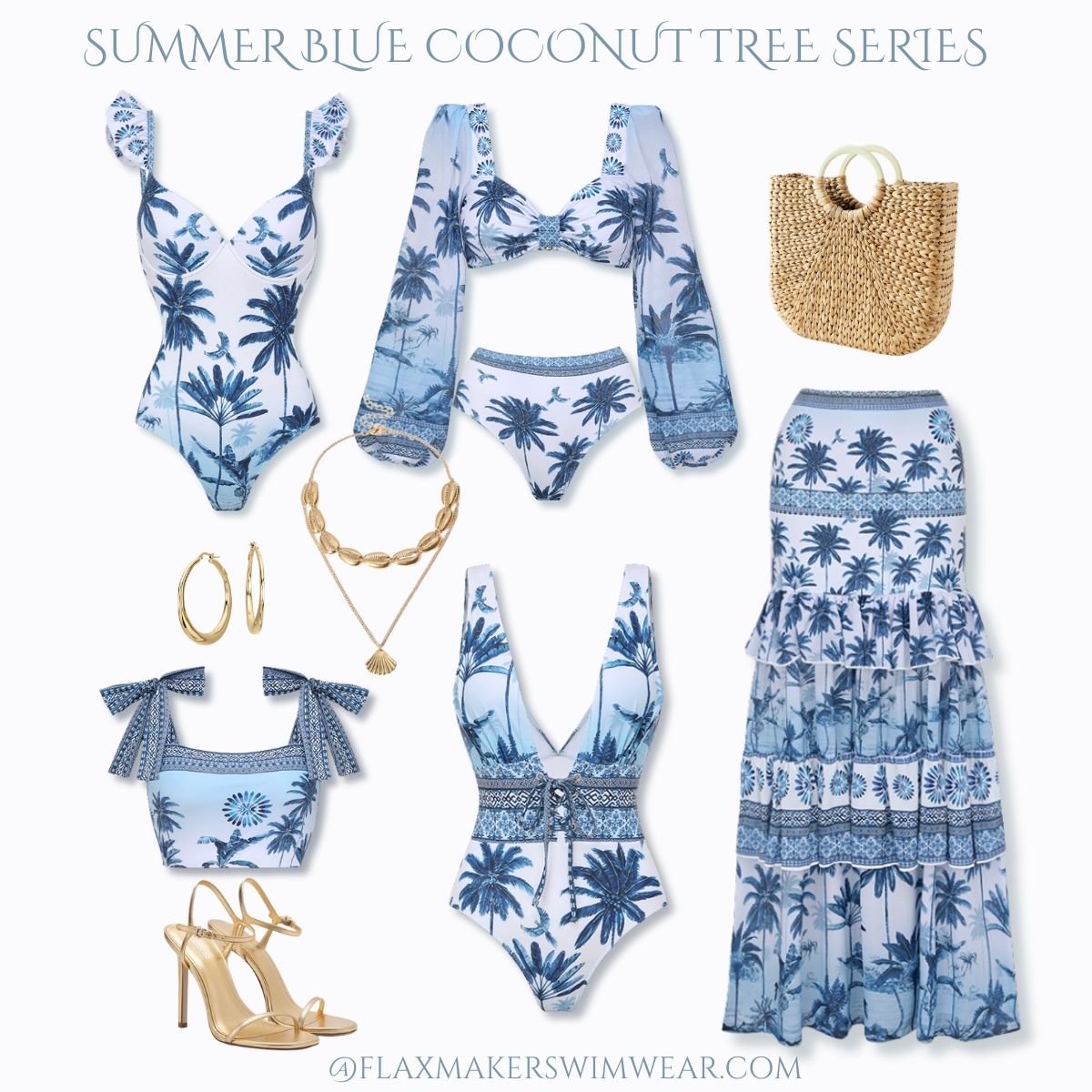 V Neck Lace Up Printed One Piece Swimsuit and Skirt