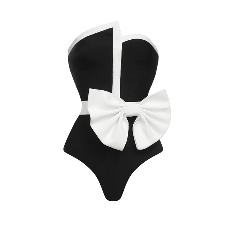 Off Shoulder Bow Tie One Piece Swimsuit and Skirt Flaxmaker