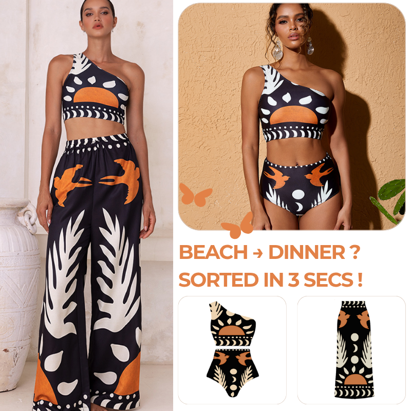 One Shoulder High Waist Bikini Swimsuit and Pants or Skirt Flaxmaker