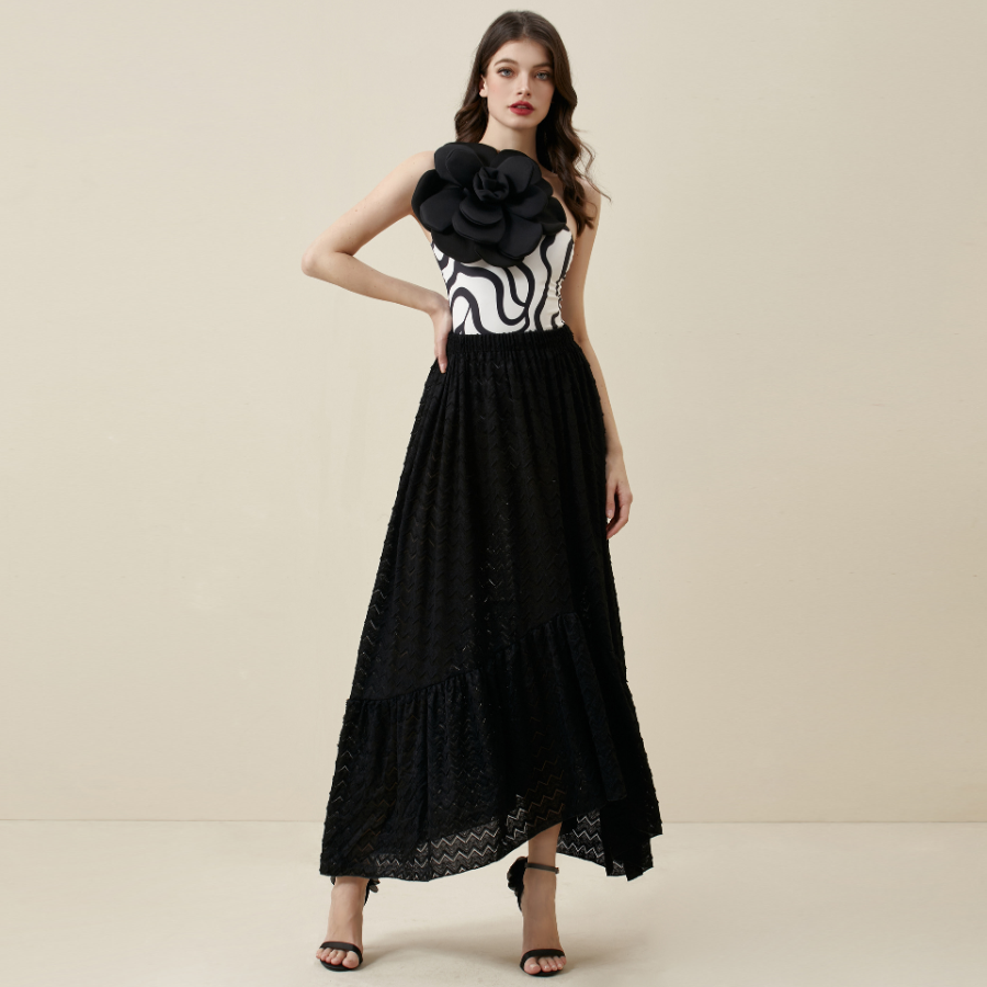 3D Flower Printed One Piece Swimsuit and Skirt Flaxmaker