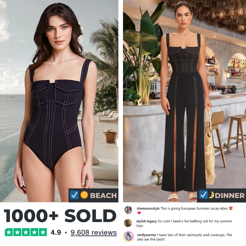 Black Pocket One Piece Swimsuit and Slit Pant Flaxmaker
