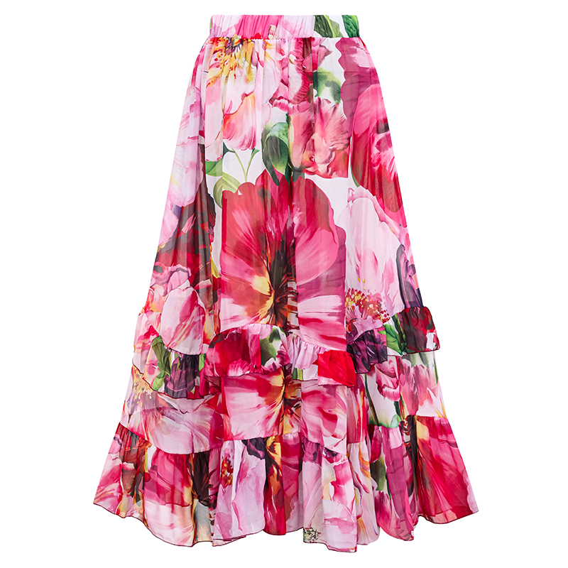 Ruffle Cut Out Floral Printed One Piece Swimsuit and Skirt