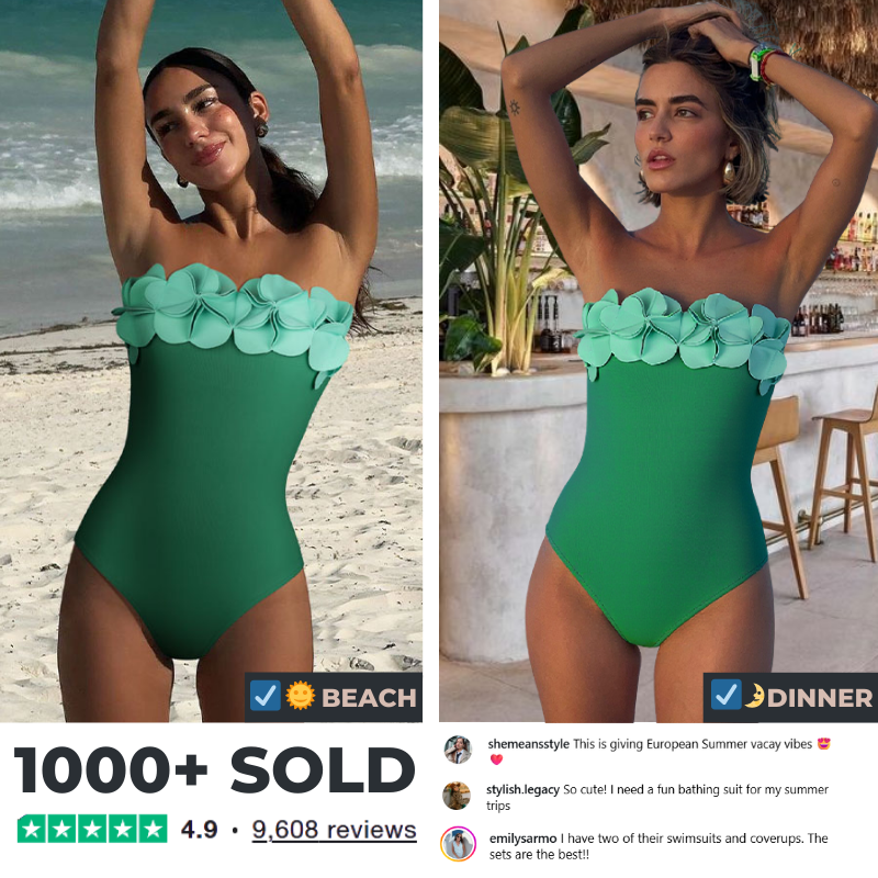 Bandeau 3D Flower One Piece Swimsuit and Skirt