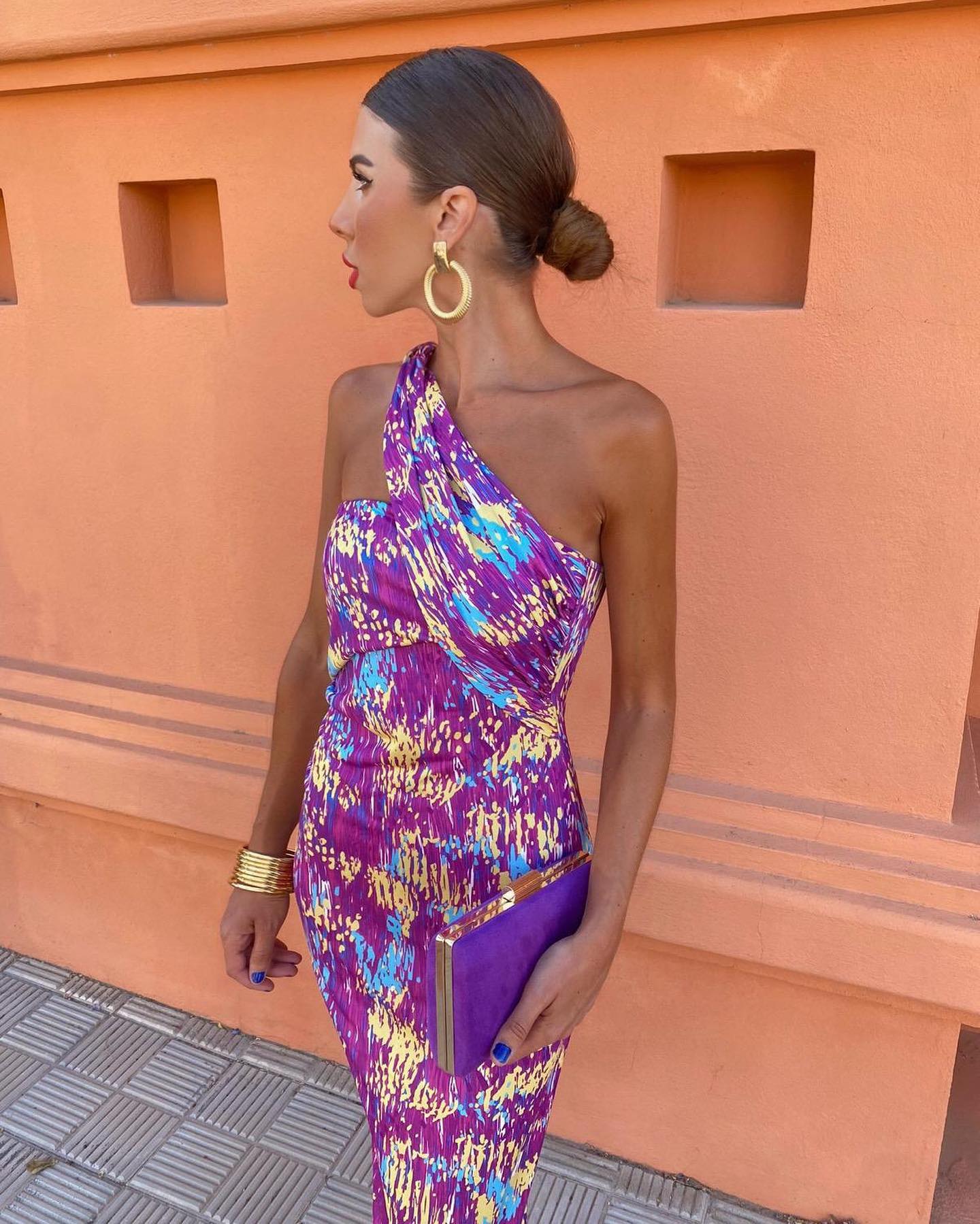 Oblique Shoulder Printed Dress