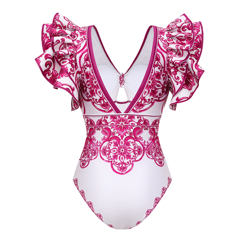 Classic Majolica Series Pattern Print One Piece Swimsuit and Skirt or Shorts