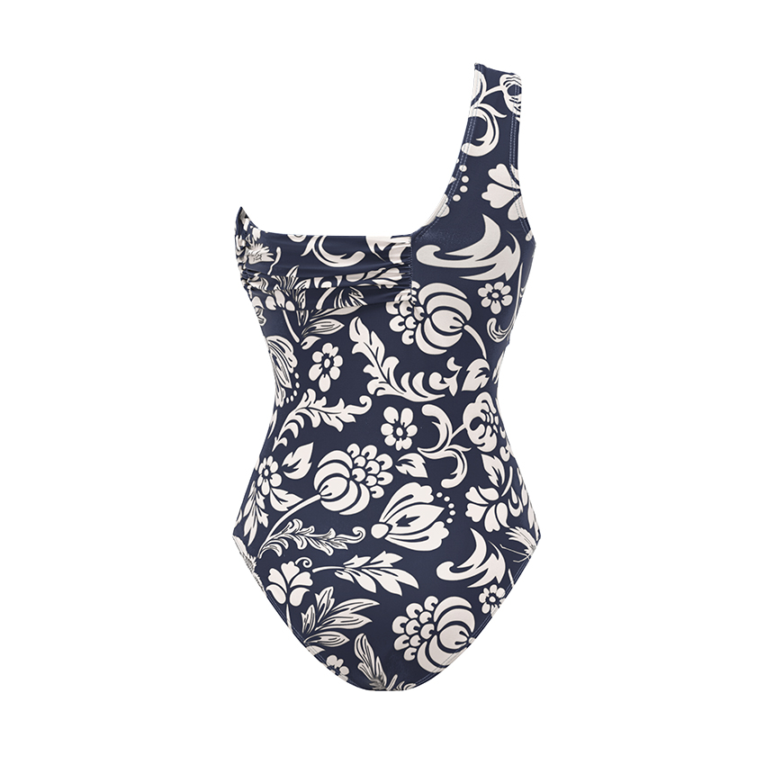 One Shoulder Ruched Blue Printed Swimsuit Set(s)