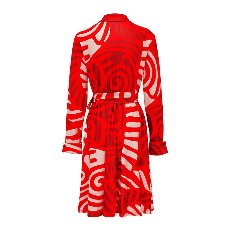 Red Retro Print Wrap Dress