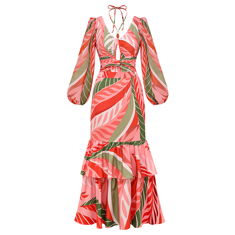 Long-sleeved Artificial Stone Decor One Piece Swimsuit and Skirt Flaxmaker