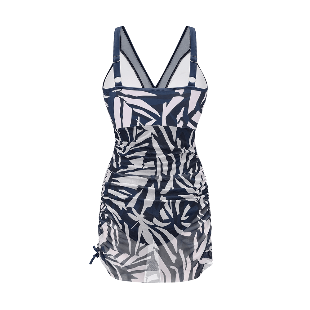 Tummy Control Slimming Mesh Sheer Sarong Wraps Bathing Suit Swim Dress