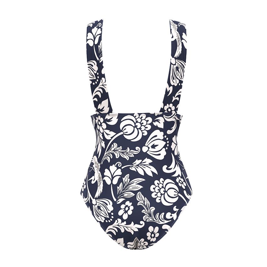 V Neck O-ring Blue Printed Swimsuit Set(s)