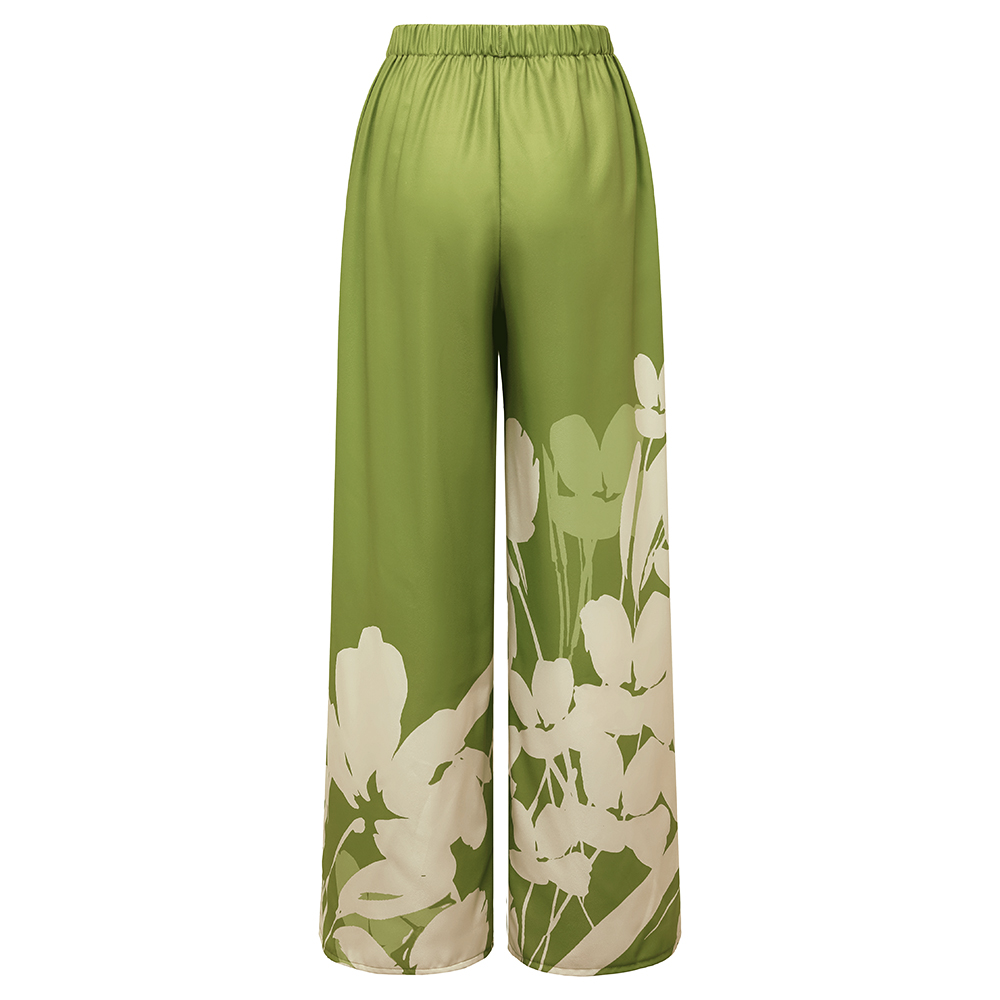 V Neck Long Sleeve Flower Print One Piece Swimsuit and Pants