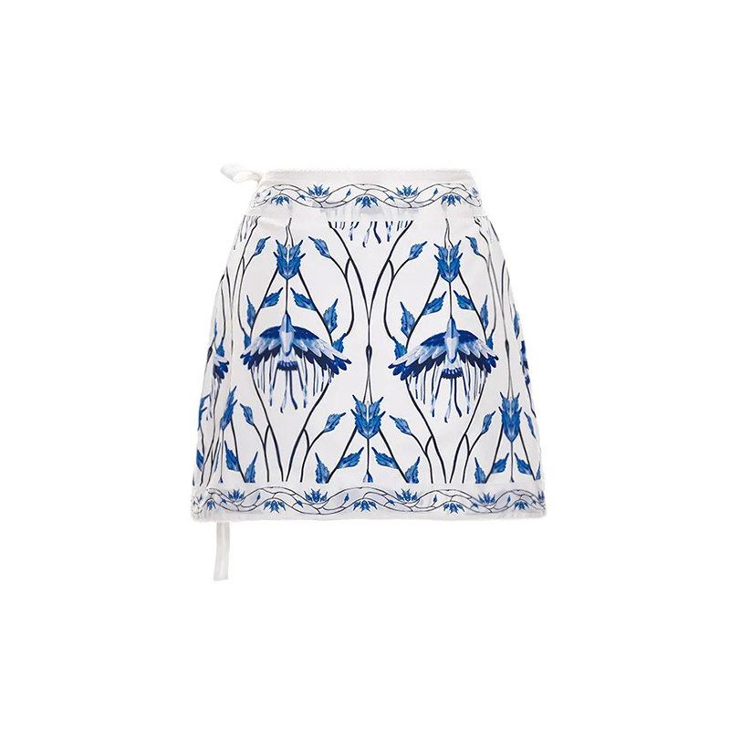 Strappy Blue Print High Waist Bikini Swimsuit and Sarong Flaxmaker