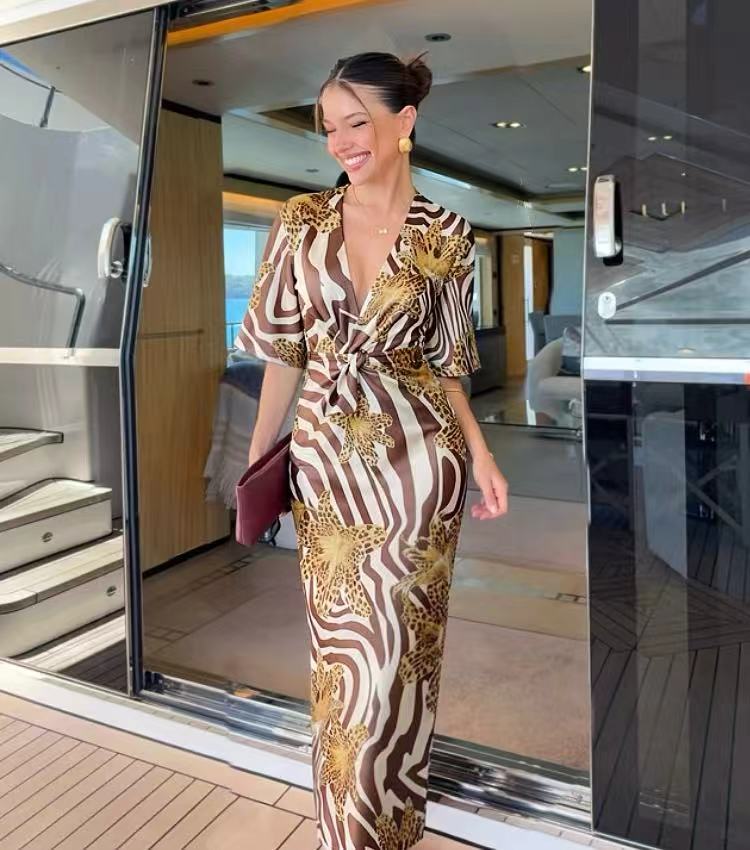 Zebra Leopard Wrap Midi Dress