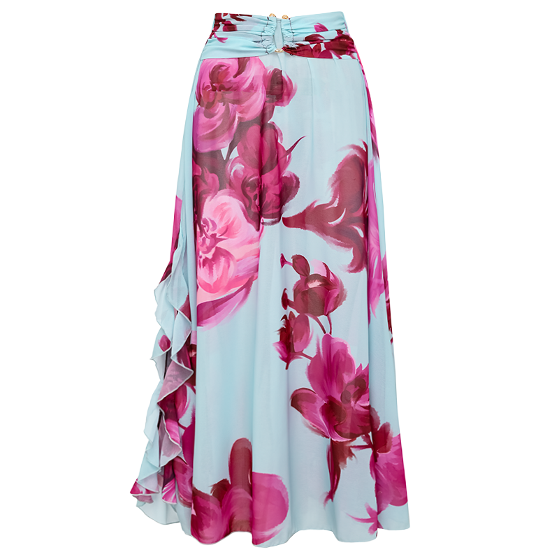 Abstract Floral Printed Two-piece Swimsuit and Skirt