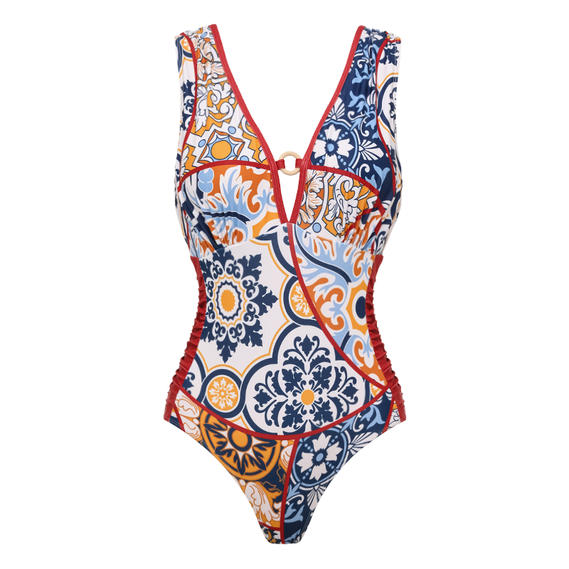 Printed One Piece Swimsuit and Sarong Flaxmaker