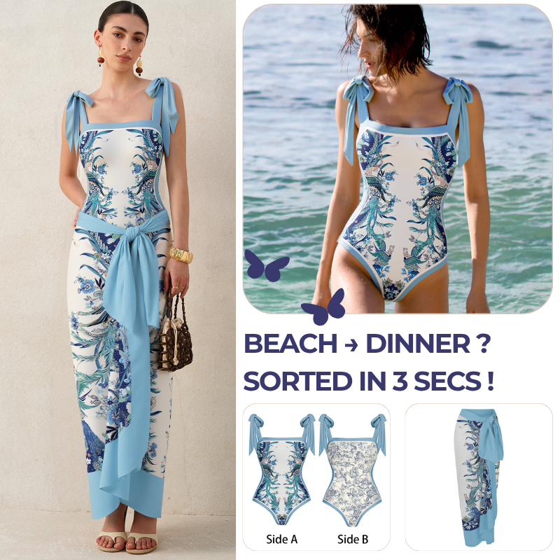 Reversible Tie-shoulder One Piece Swimsuit and Sarong/Skirt Flaxmaker