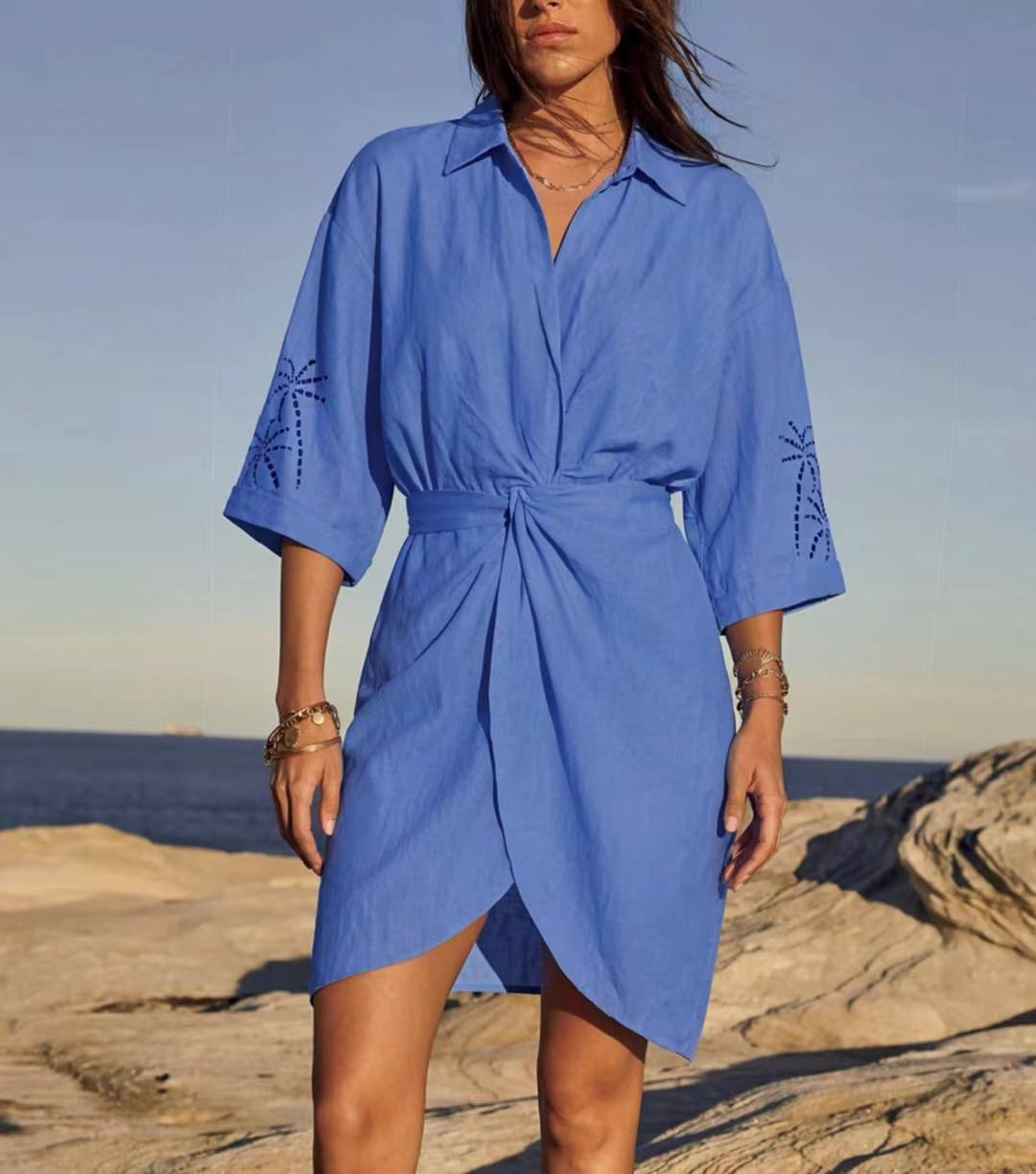 Resort Palm Shirt Dress