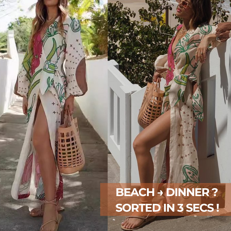 Puff Sleeve V Neck Printed Dress