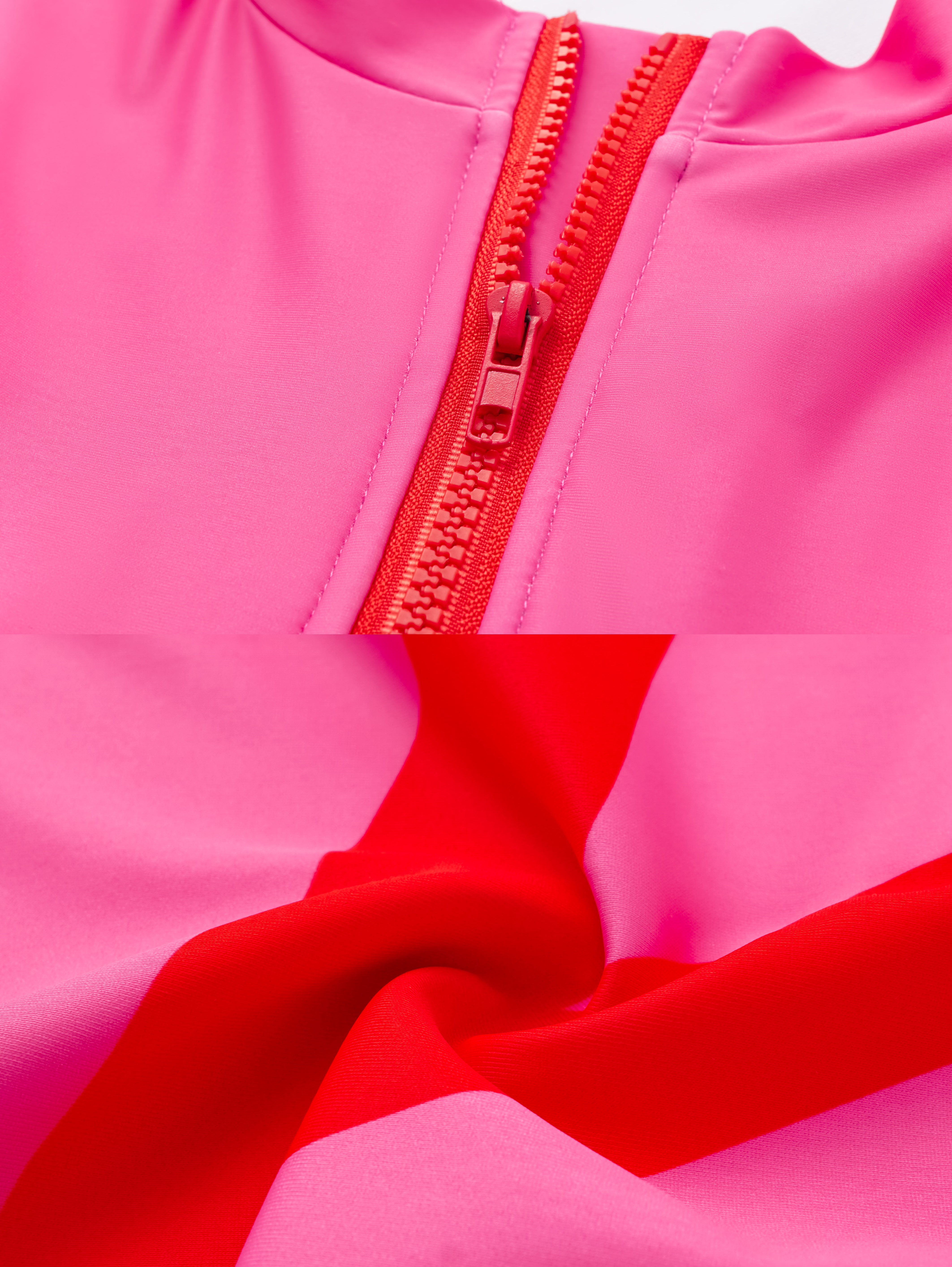 Color Block Long Sleeve Zip Front One Piece Swimsuit and Sarong