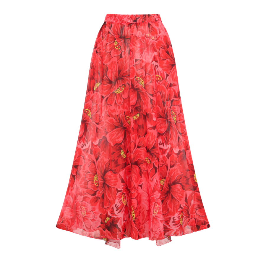 Blooming Red Flower Print Cut Out One Piece Swimsuit and Skirt