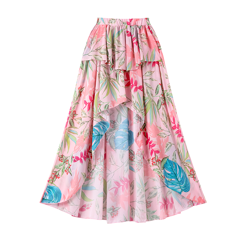 One Shoulder Ruffle Floral Print One Piece Swimsuit and Skirt Flaxmaker