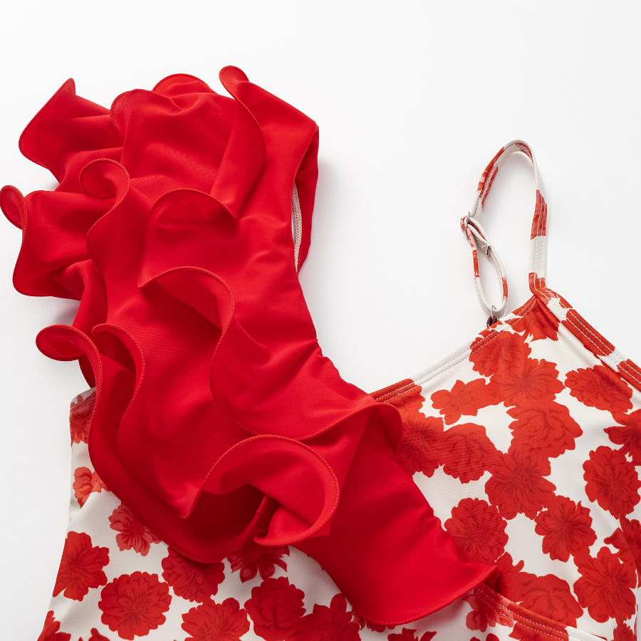 Flower Gradient Print One Shoulder Ruffle One Piece Swimsuit and Skirt
