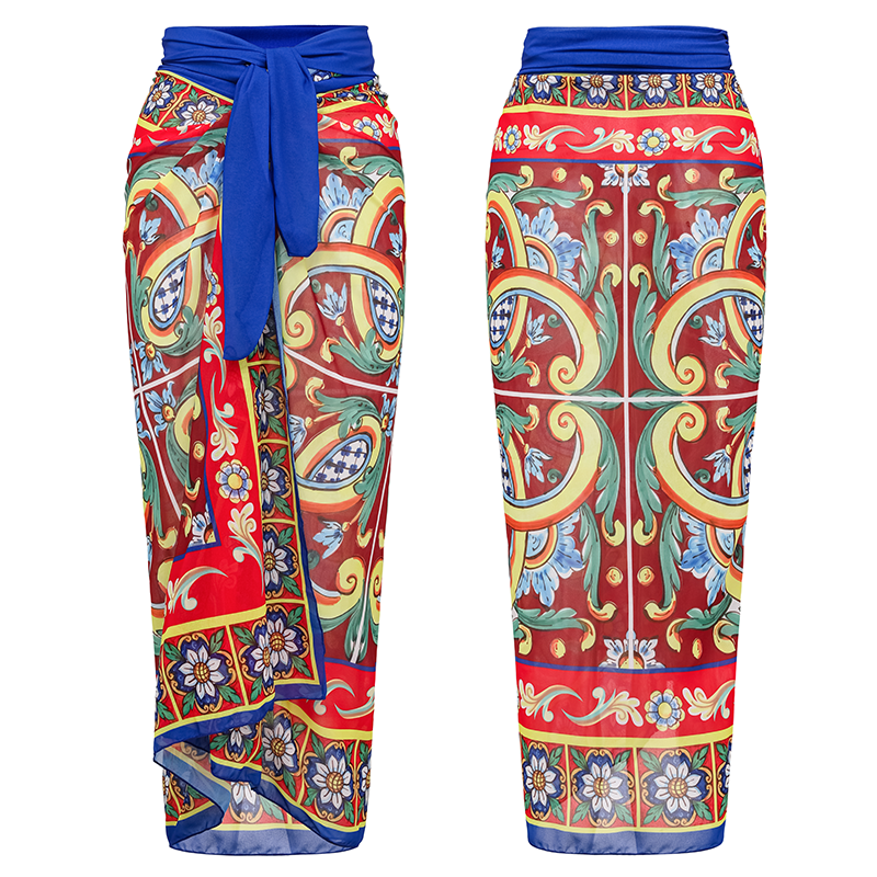 Sling Printed One Piece Swimsuit and Skirt Flaxmaker