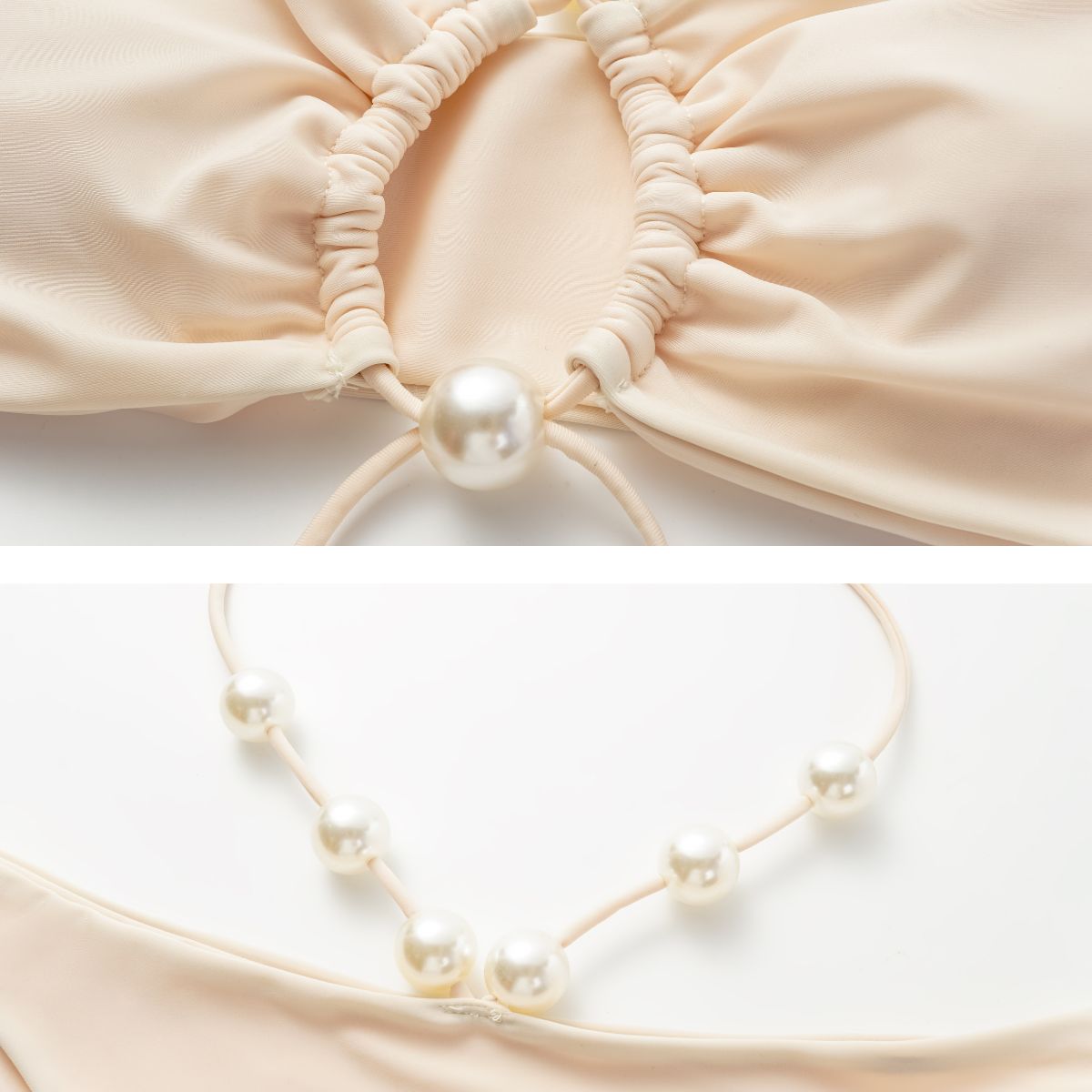 Halterneck Pearl Bandeau High Waist Bikini Swimsuit and Sarong