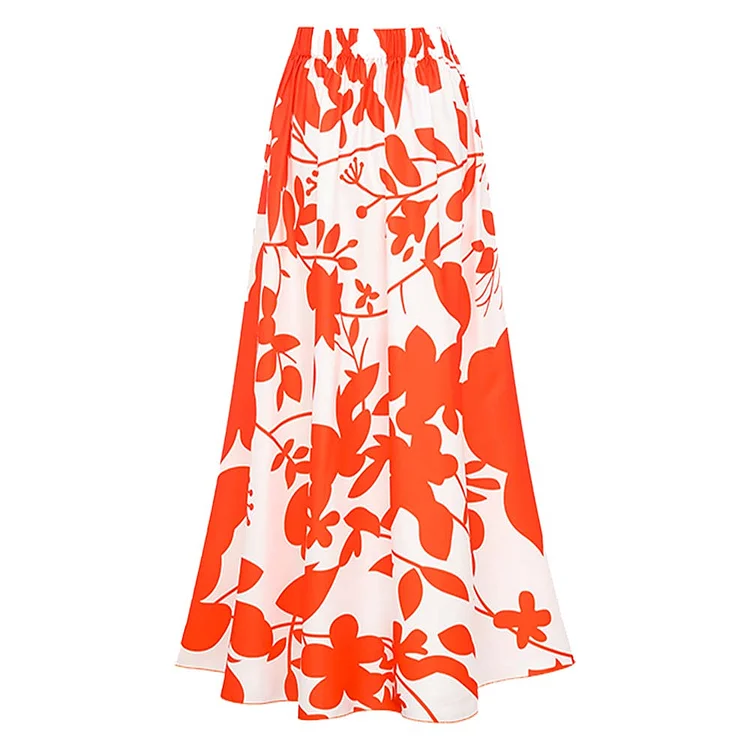 One Shoulder Ruffle Printed One Piece Swimsuit and Skirt