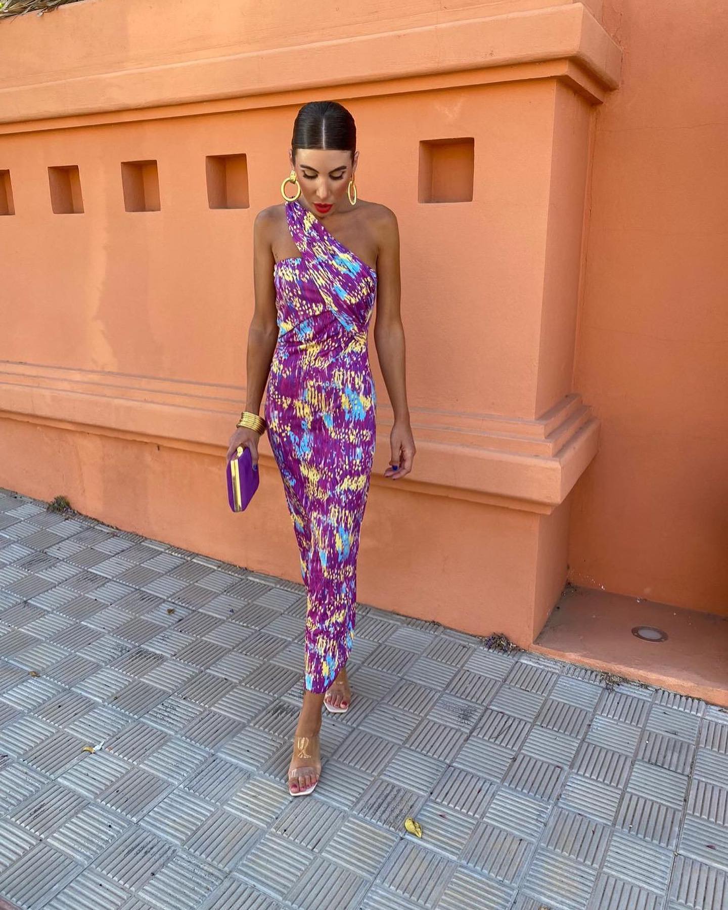 Oblique Shoulder Printed Dress