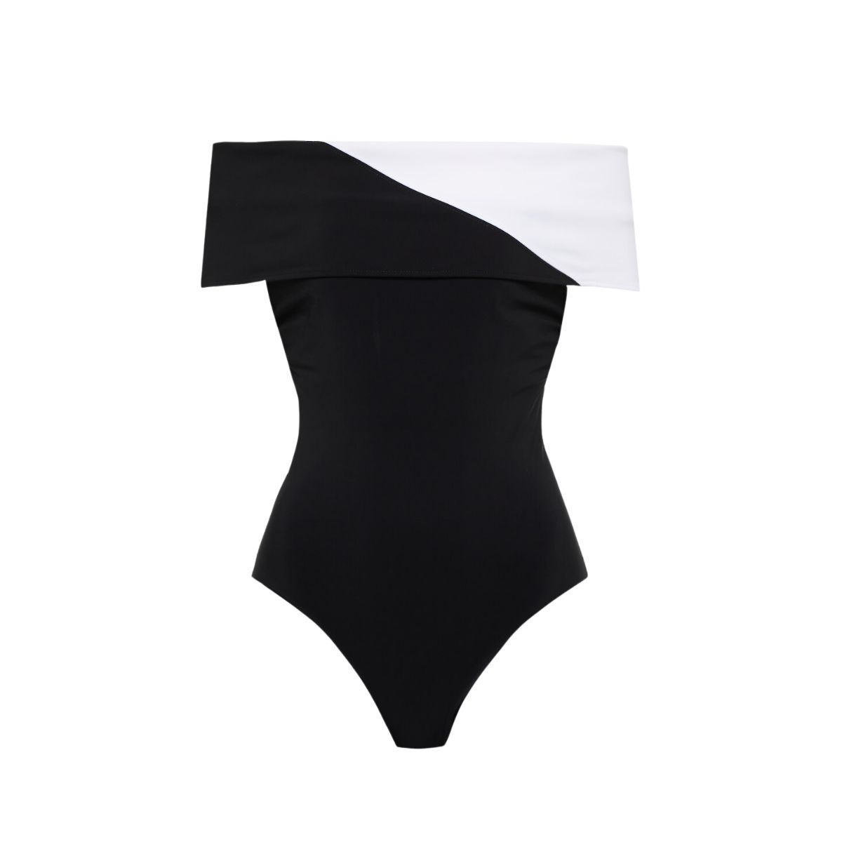 Off Shoulder Color Block One Piece Swimsuit and Skirt
