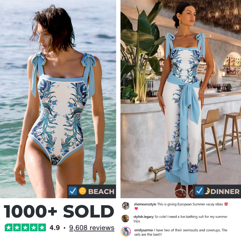 Reversible Tie-shoulder One Piece Swimsuit and Sarong/Skirt Flaxmaker