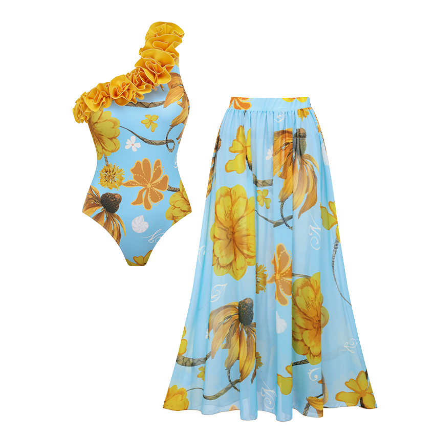 Chic Chrysanthemum Print Swimsuit Set(s)