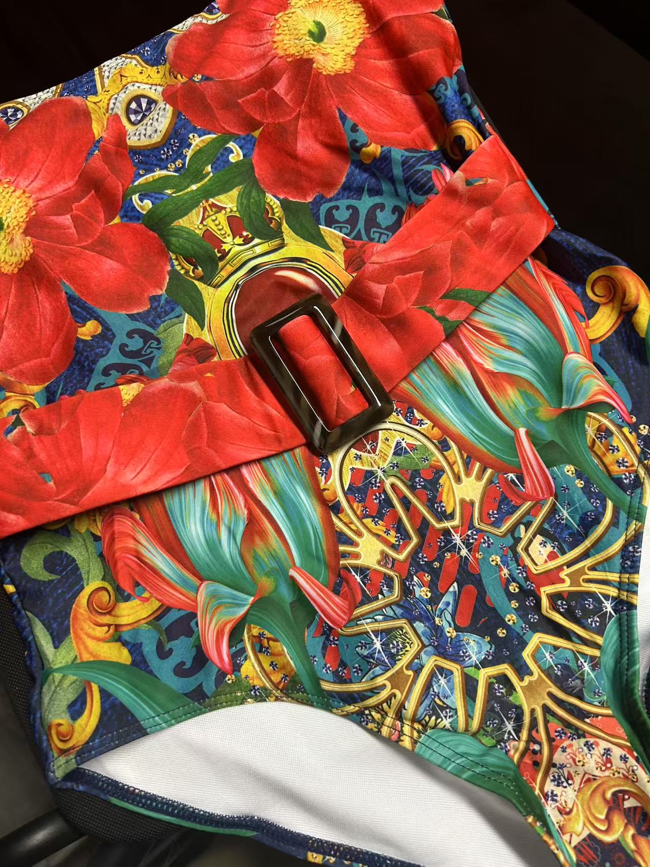 Printed Bowknot Shoulder One Piece Swimsuit and Skirt