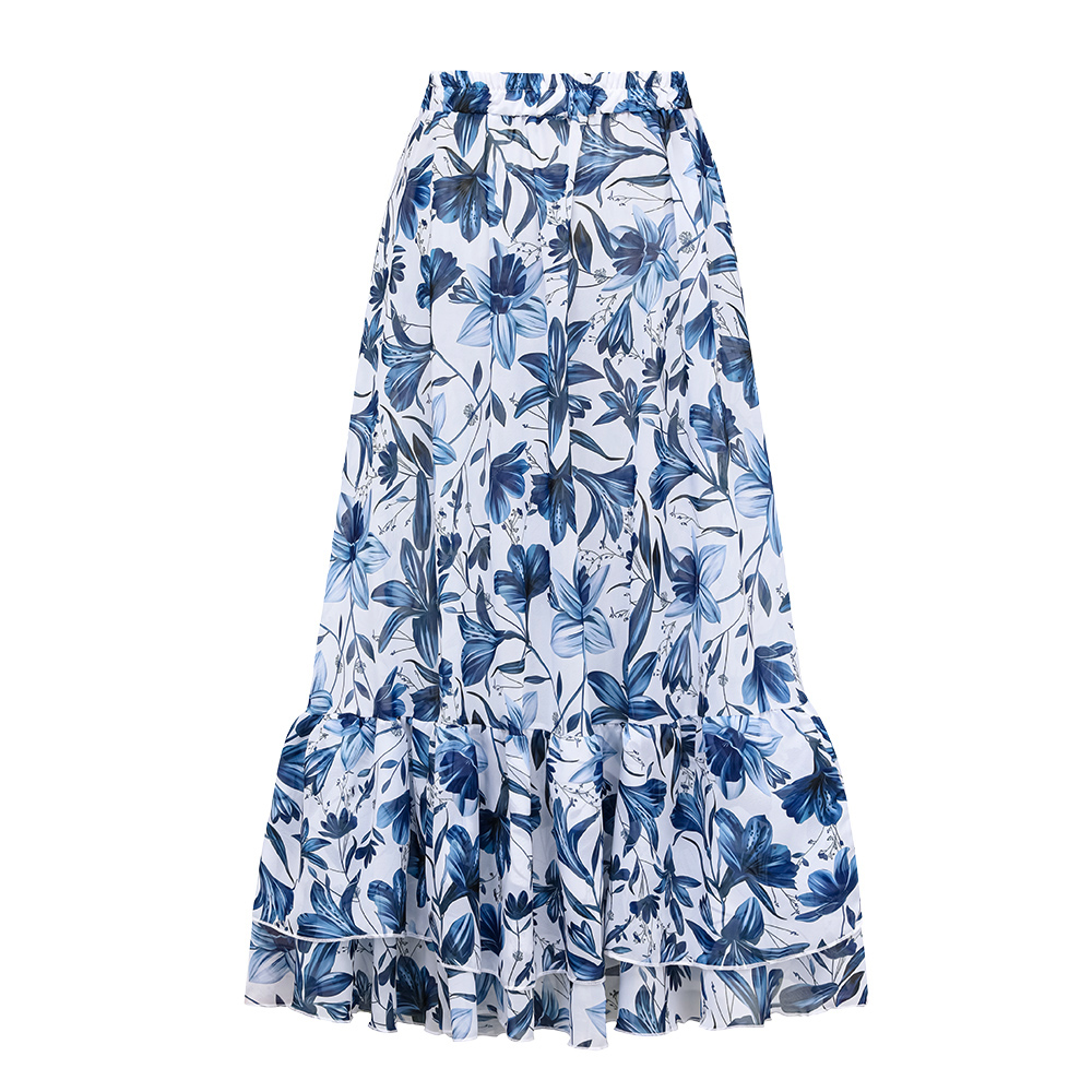 Sling Cut Out Printed One Piece Swimsuit and Skirt