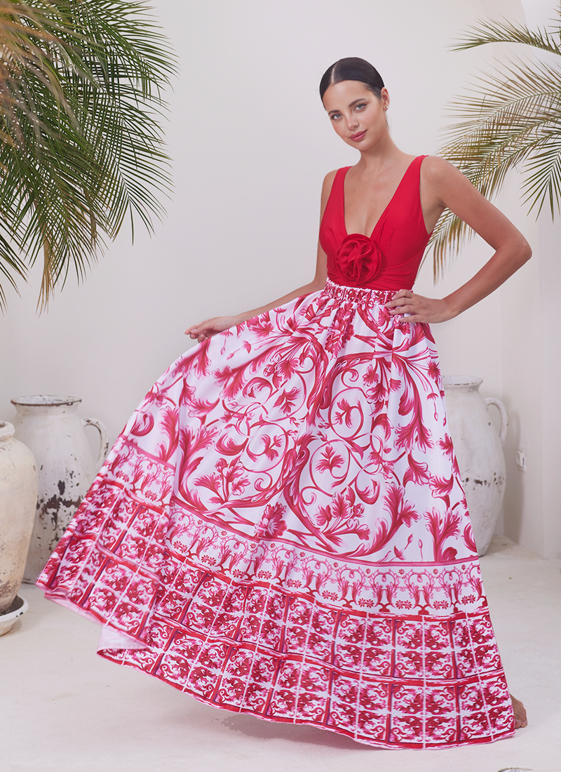 Halter 3D Flower One Piece Swimsuit and Skirt Flaxmaker