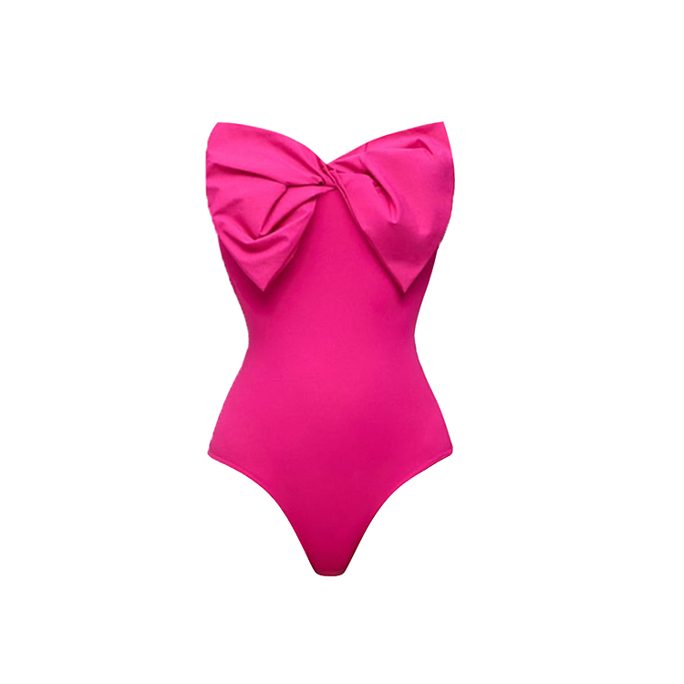 Bowknot Pink Bandeau One Piece Swimsuit and Skirt Flaxmaker