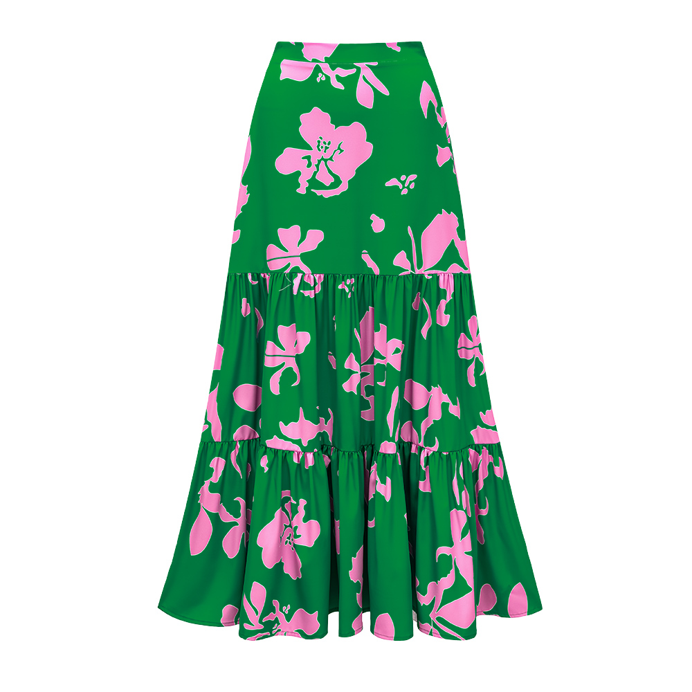 Ruffled Strap Printed One Piece Swimsuit and Skirt Flaxmaker