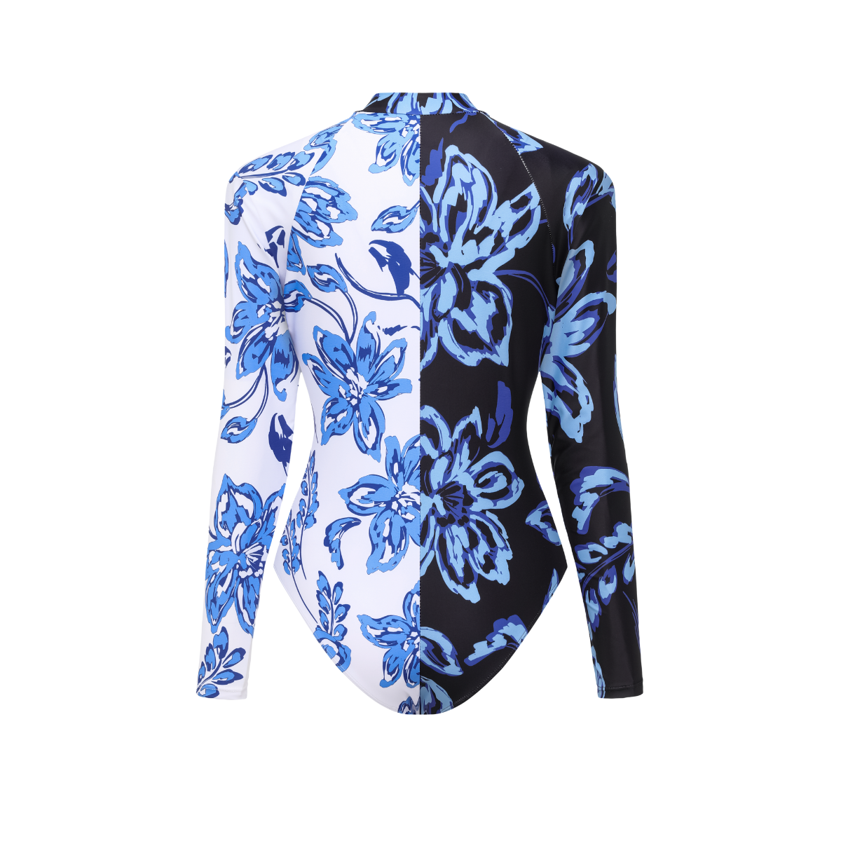 Color Block Printed Long Sleeve One Piece Surf Swimsuit and Skirt