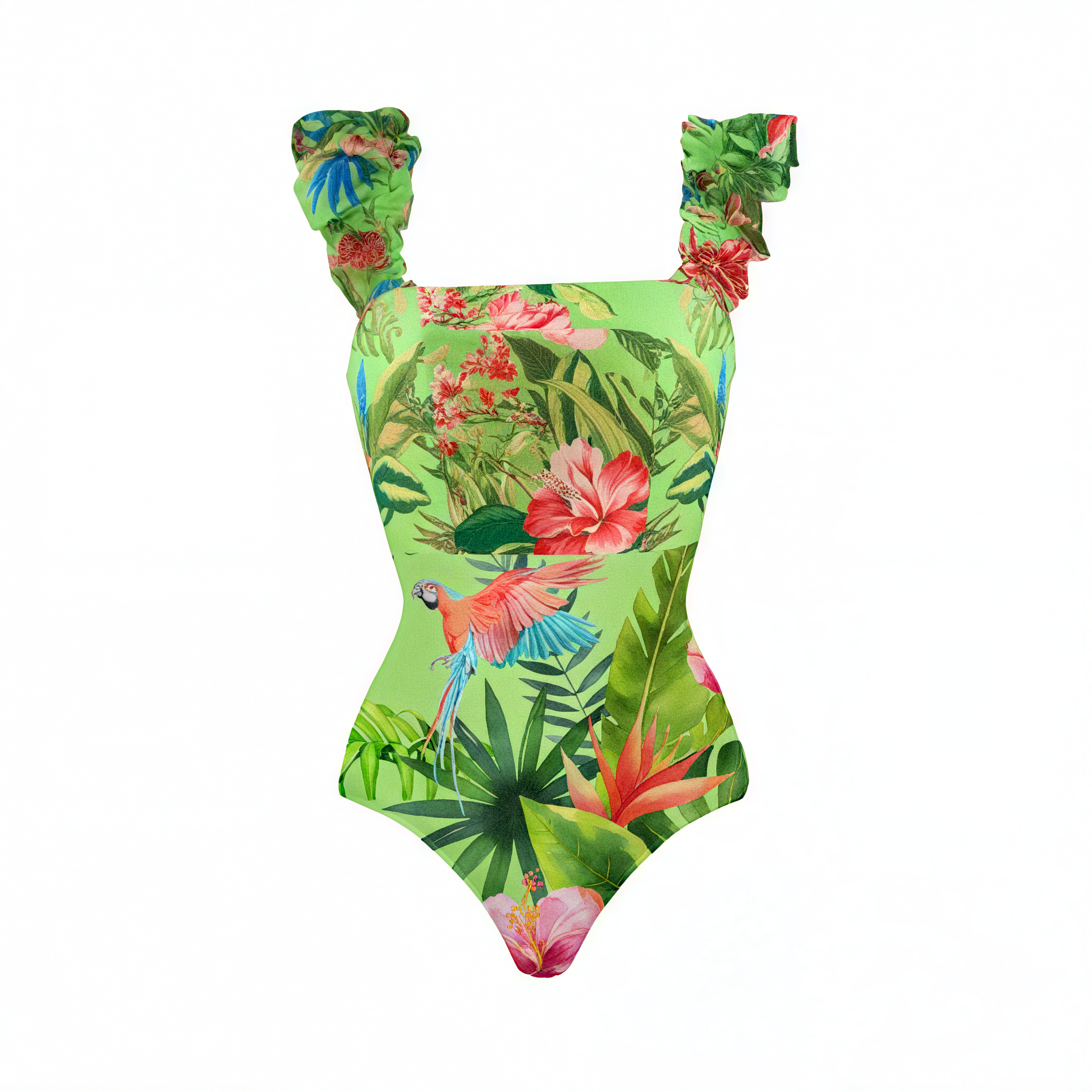 Sling Ruffle Printed One Piece Swimsuit and Skirt