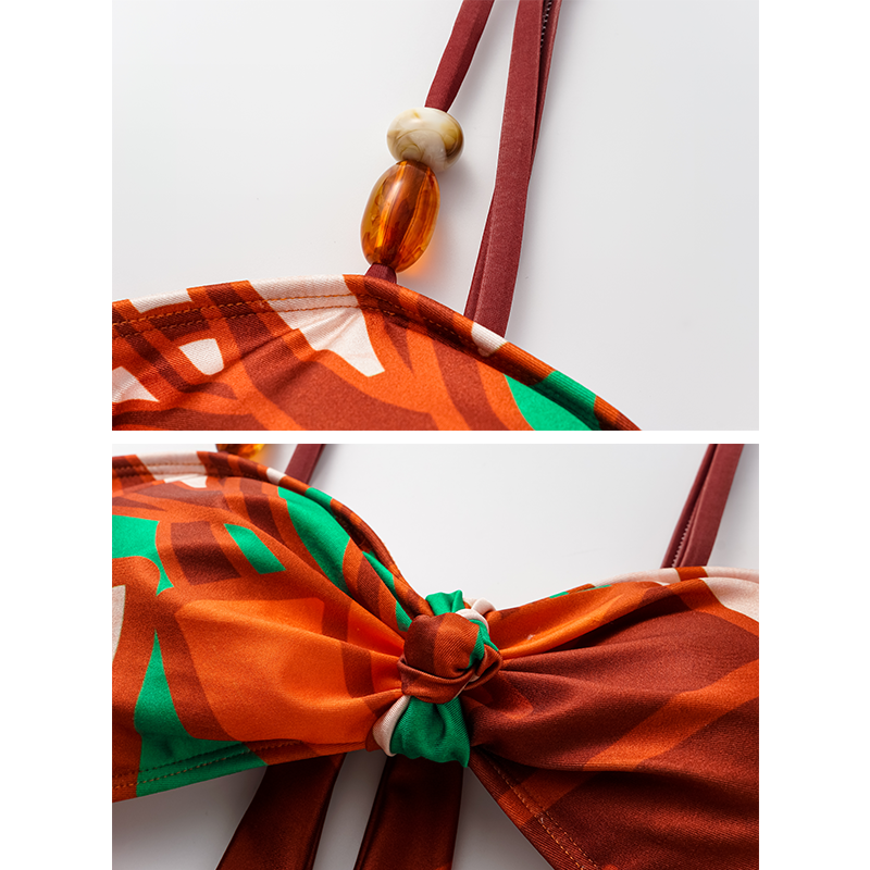 Sling Cut Out Artificial Stone One Piece Swimsuit and Sarong Flaxmaker