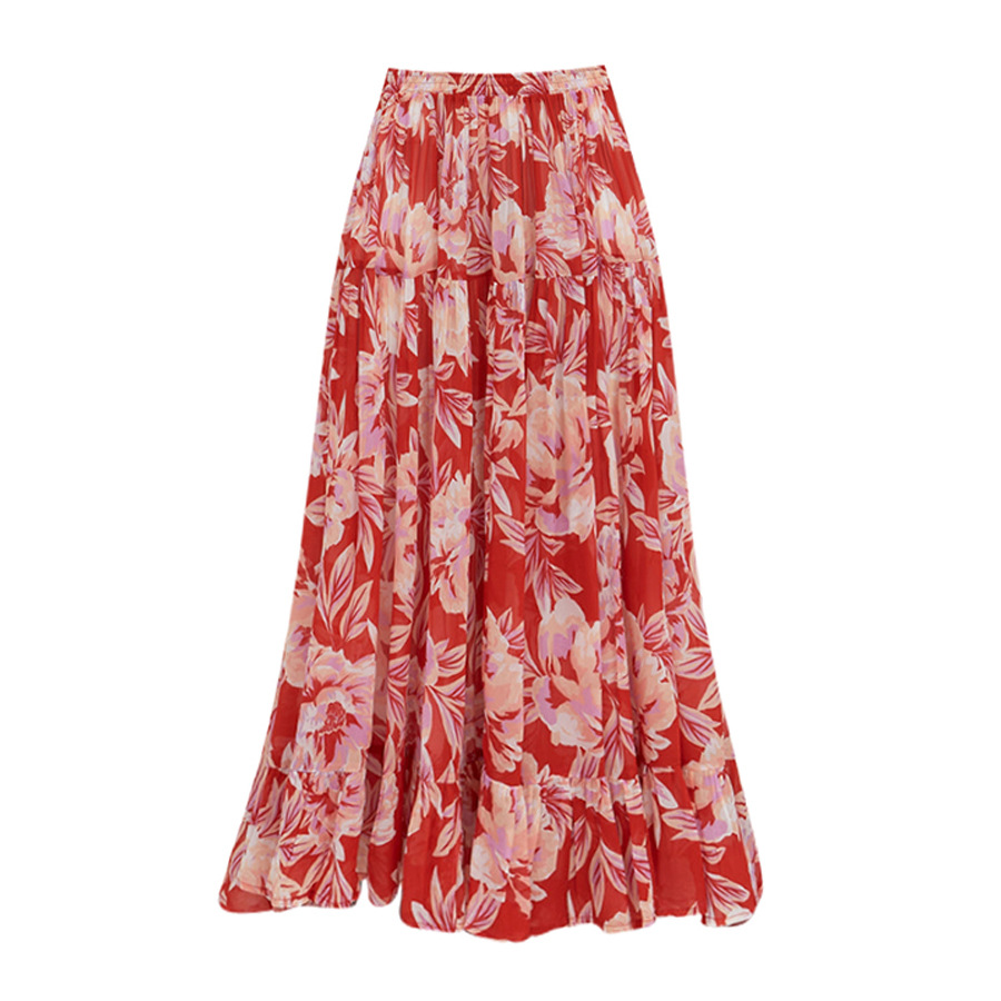 Off Shoulder Color Block Ruffle Decor One Piece Swimsuit and Skirt Flaxmaker