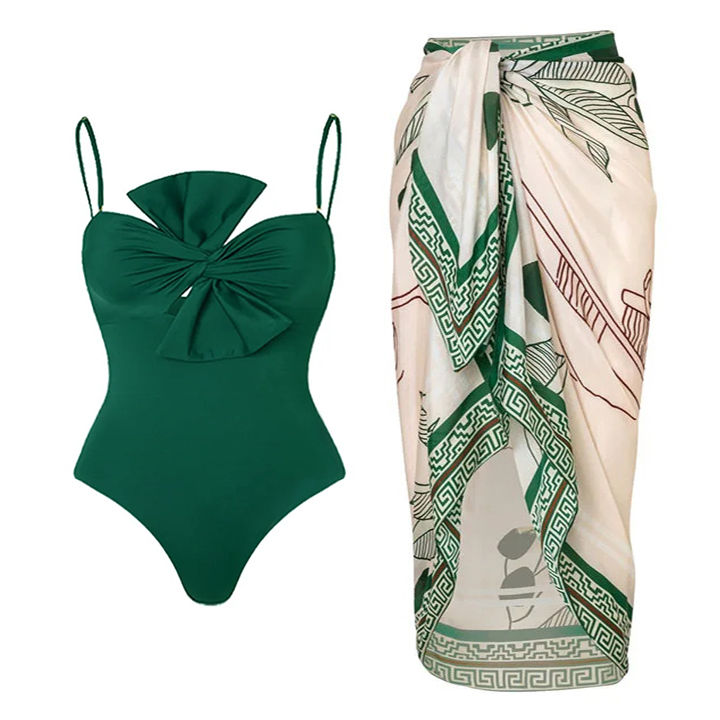 Bow Front One Piece Swimsuit and Sarong Flaxmaker